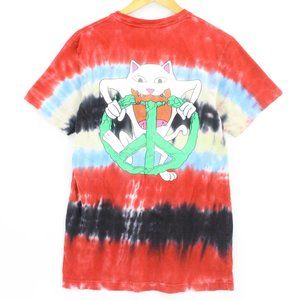 RIPN DIP Tie Dye T-Shirt Men's Red Casual Short Sleeve Peace Cat Logo Graphic M